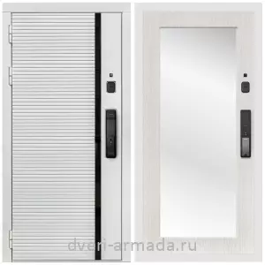 Левые входные двери, Умная входная смарт-дверь Армада Каскад WHITE МДФ 10 мм Kaadas K9 / МДФ 16 мм ФЛЗ-Пастораль, Дуб белёный
