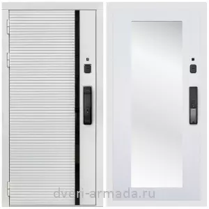 Белые двери с зеркалом, Умная входная смарт-дверь Армада Каскад WHITE МДФ 10 мм Kaadas K9 / МДФ 16 мм ФЛЗ-Пастораль, Ясень белый