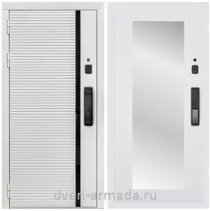 Белые двери с зеркалом, Умная входная смарт-дверь Армада Каскад WHITE МДФ 10 мм Kaadas K9 / МДФ 16 мм ФЛЗ-Пастораль, Белый матовый