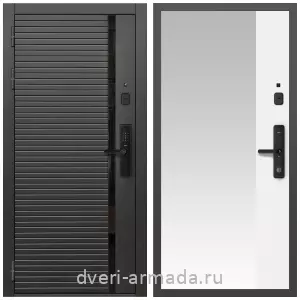 Входные двери с зеркалом и теплоизоляцией, Умная входная смарт-дверь Армада Каскад BLACK МДФ 10 мм Kaadas S500 / МДФ 16 мм ФЛЗ-Панорама-1, Белый матовый