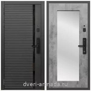 Входные двери с зеркалом и теплоизоляцией, Умная входная смарт-дверь Армада Каскад BLACK МДФ 10 мм Kaadas S500 / МДФ 16 мм ФЛЗ-Пастораль, Бетон темный