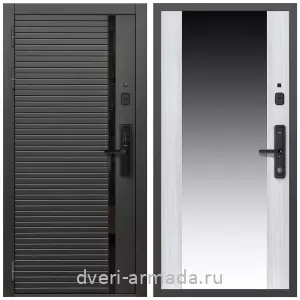 Белые двери с зеркалом, Умная входная смарт-дверь Армада Каскад BLACK МДФ 10 мм Kaadas S500 / МДФ 16 мм СБ-16 Сандал белый