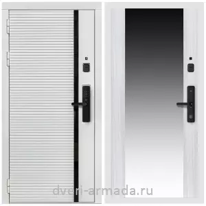 Входные двери с зеркалом МДФ, Умная входная смарт-дверь Армада Каскад WHITE МДФ 10 мм Kaadas S500 / МДФ 16 мм СБ-16 Сандал белый
