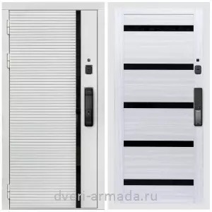Двери со склада, Умная входная смарт-дверь Армада Каскад WHITE МДФ 10 мм Kaadas K9 / МДФ 16 мм СБ-14 Сандал белый стекло черное