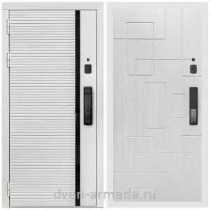 Двери МДФ для квартиры, Умная входная смарт-дверь Армада Каскад WHITE МДФ 10 мм Kaadas K9 / МДФ 16 мм ФЛ-57 Белый жемчуг