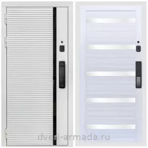 Двери со склада, Умная входная смарт-дверь Армада Каскад WHITE МДФ 10 мм Kaadas K9 / МДФ 16 мм СБ-14 Сандал белый стекло белое