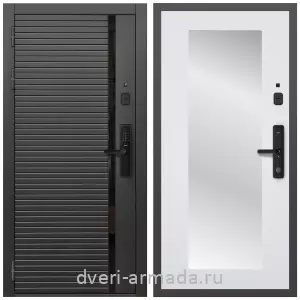 Входные двери с зеркалом и теплоизоляцией, Умная входная смарт-дверь Армада Каскад BLACK МДФ 10 мм Kaadas S500 / МДФ 16 мм ФЛЗ-Пастораль, Белый матовый
