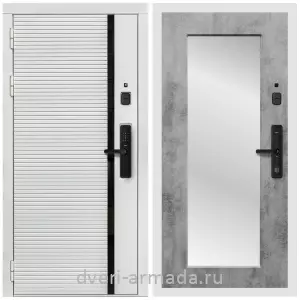 Входные двери с зеркалом и теплоизоляцией, Умная входная смарт-дверь Армада Каскад WHITE МДФ 10 мм Kaadas S500 / МДФ 16 мм ФЛЗ-Пастораль, Бетон темный