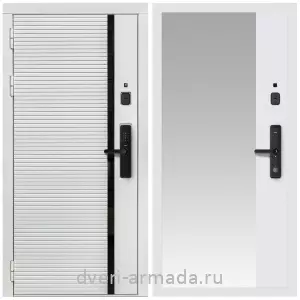 Белые двери с зеркалом, Умная входная смарт-дверь Армада Каскад WHITE МДФ 10 мм Kaadas S500 / МДФ 16 мм ФЛЗ-Панорама-1, Белый матовый