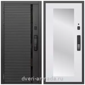 Белые двери с зеркалом, Умная входная смарт-дверь Армада Каскад BLACK МДФ 10 мм Kaadas K9 / МДФ 16 мм ФЛЗ-Пастораль, Белый матовый