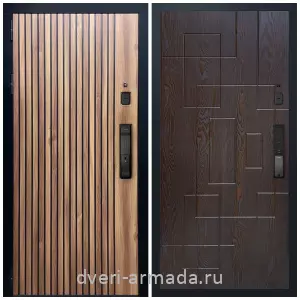 Двери МДФ для квартиры, Умная входная смарт-дверь Армада Вектор МДФ 10 мм Kaadas K9 / МДФ 16 мм ФЛ-57 Дуб шоколад