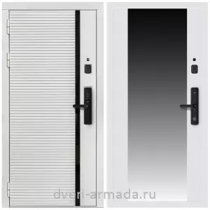 Белые двери с зеркалом, Умная входная смарт-дверь Армада Каскад WHITE МДФ 10 мм Kaadas S500 / МДФ 16 мм СБ-16 Белый матовый