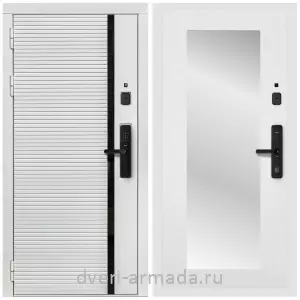 Входные двери с зеркалом и теплоизоляцией, Умная входная смарт-дверь Армада Каскад WHITE МДФ 10 мм Kaadas S500 / МДФ 16 мм ФЛЗ-Пастораль, Белый матовый