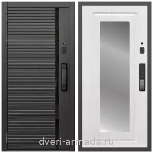 Белые двери с зеркалом, Умная входная смарт-дверь Армада Каскад BLACK МДФ 10 мм Kaadas K9 / МДФ 16 мм ФЛЗ-120 Ясень белый
