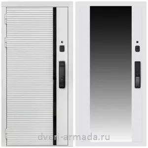 Входные двери с зеркалом и теплоизоляцией, Умная входная смарт-дверь Армада Каскад WHITE МДФ 10 мм Kaadas K9 / МДФ 16 мм СБ-16 Белый матовый